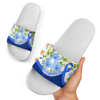 Diabetes Awareness Ribbon Slide Sandals Floral Blue Ribbon World Map