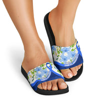 Diabetes Awareness Ribbon Slide Sandals Floral Blue Ribbon World Map