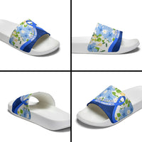 Diabetes Awareness Ribbon Slide Sandals Floral Blue Ribbon World Map