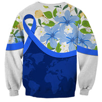 Diabetes Awareness Ribbon Sweatshirt Floral Blue Ribbon World Map