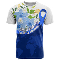 Diabetes Awareness Ribbon T Shirt Floral Blue Ribbon World Map