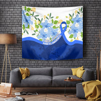 Diabetes Awareness Ribbon Tapestry Floral Blue Ribbon World Map