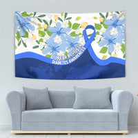 Diabetes Awareness Ribbon Tapestry Floral Blue Ribbon World Map