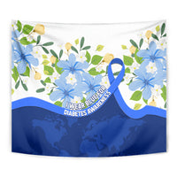 Diabetes Awareness Ribbon Tapestry Floral Blue Ribbon World Map