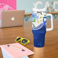 Diabetes Awareness Ribbon Tumbler With Handle Floral Blue Ribbon World Map