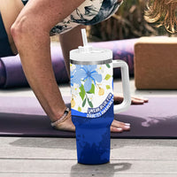 Diabetes Awareness Ribbon Tumbler With Handle Floral Blue Ribbon World Map