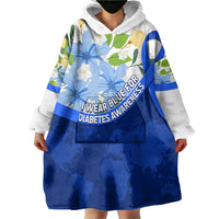 Diabetes Awareness Ribbon Wearable Blanket Hoodie Floral Blue Ribbon World Map