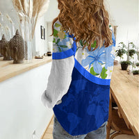 Diabetes Awareness Ribbon Women Casual Shirt Floral Blue Ribbon World Map