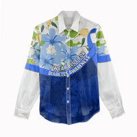 Diabetes Awareness Ribbon Women Casual Shirt Floral Blue Ribbon World Map