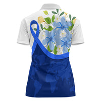 Diabetes Awareness Ribbon Women Polo Shirt Floral Blue Ribbon World Map