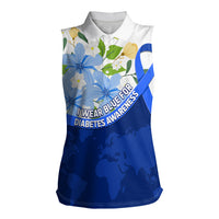 Diabetes Awareness Ribbon Women Sleeveless Polo Shirt Floral Blue Ribbon World Map