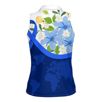 Diabetes Awareness Ribbon Women Sleeveless Polo Shirt Floral Blue Ribbon World Map