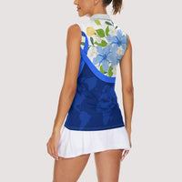Diabetes Awareness Ribbon Women Sleeveless Polo Shirt Floral Blue Ribbon World Map