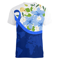 Diabetes Awareness Ribbon Women V-Neck T-Shirt Floral Blue Ribbon World Map