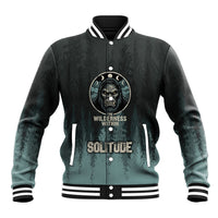 Bigfoot Wilderness Solitude Baseball Jacket Cryptid Forest Graphic In Distressed Vintage Style