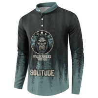 Bigfoot Wilderness Solitude Button Sweatshirt Cryptid Forest Graphic In Distressed Vintage Style
