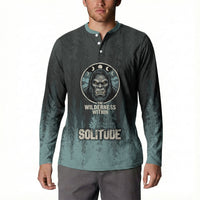 Bigfoot Wilderness Solitude Button Sweatshirt Cryptid Forest Graphic In Distressed Vintage Style