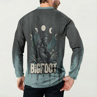 Bigfoot Wilderness Solitude Button Sweatshirt Cryptid Forest Graphic In Distressed Vintage Style