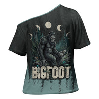 Bigfoot Wilderness Solitude Cross Shoulder Shirt Cryptid Forest Graphic In Distressed Vintage Style