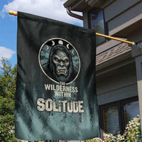 Bigfoot Wilderness Solitude Garden Flag Cryptid Forest Graphic In Distressed Vintage Style
