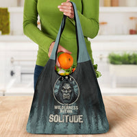Bigfoot Wilderness Solitude Grocery Bag Cryptid Forest Graphic In Distressed Vintage Style