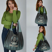 Bigfoot Wilderness Solitude Grocery Bag Cryptid Forest Graphic In Distressed Vintage Style