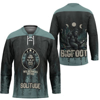Bigfoot Wilderness Solitude Hockey Jersey Cryptid Forest Graphic In Distressed Vintage Style
