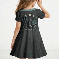 Bigfoot Wilderness Solitude Kid Short Sleeve Dress Cryptid Forest Graphic In Distressed Vintage Style