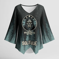 Bigfoot Wilderness Solitude Kimono Sleeve Blouse Cryptid Forest Graphic In Distressed Vintage Style