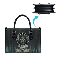Bigfoot Wilderness Solitude Leather Bag Cryptid Forest Graphic In Distressed Vintage Style