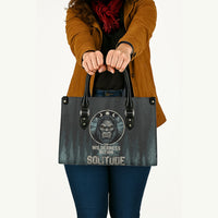 Bigfoot Wilderness Solitude Leather Bag Cryptid Forest Graphic In Distressed Vintage Style