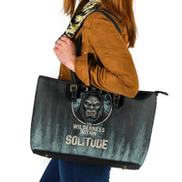 Bigfoot Wilderness Solitude Leather Tote Bag Cryptid Forest Graphic In Distressed Vintage Style