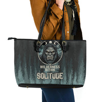 Bigfoot Wilderness Solitude Leather Tote Bag Cryptid Forest Graphic In Distressed Vintage Style