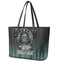 Bigfoot Wilderness Solitude Leather Tote Bag Cryptid Forest Graphic In Distressed Vintage Style