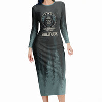 Bigfoot Wilderness Solitude Long Sleeve Bodycon Dress Cryptid Forest Graphic In Distressed Vintage Style
