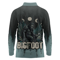 Bigfoot Wilderness Solitude Long Sleeve Polo Shirt Cryptid Forest Graphic In Distressed Vintage Style