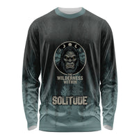 Bigfoot Wilderness Solitude Long Sleeve Shirt Cryptid Forest Graphic In Distressed Vintage Style