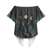 Bigfoot Wilderness Solitude Off Shoulder Wrap Waist Top Cryptid Forest Graphic In Distressed Vintage Style