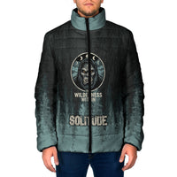 Bigfoot Wilderness Solitude Padded Jacket Cryptid Forest Graphic In Distressed Vintage Style