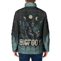 Bigfoot Wilderness Solitude Padded Jacket Cryptid Forest Graphic In Distressed Vintage Style