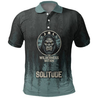 Bigfoot Wilderness Solitude Polo Shirt Cryptid Forest Graphic In Distressed Vintage Style