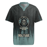 Bigfoot Wilderness Solitude Rugby Jersey Cryptid Forest Graphic In Distressed Vintage Style