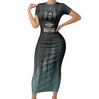 Bigfoot Wilderness Solitude Short Sleeve Bodycon Dress Cryptid Forest Graphic In Distressed Vintage Style