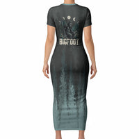 Bigfoot Wilderness Solitude Short Sleeve Bodycon Dress Cryptid Forest Graphic In Distressed Vintage Style