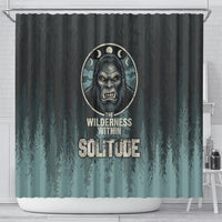 Bigfoot Wilderness Solitude Shower Curtain Cryptid Forest Graphic In Distressed Vintage Style