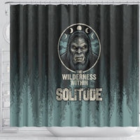 Bigfoot Wilderness Solitude Shower Curtain Cryptid Forest Graphic In Distressed Vintage Style