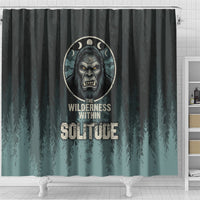 Bigfoot Wilderness Solitude Shower Curtain Cryptid Forest Graphic In Distressed Vintage Style