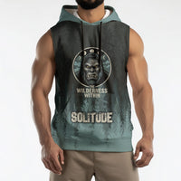 Bigfoot Wilderness Solitude Sleeveless Hoodie Cryptid Forest Graphic In Distressed Vintage Style