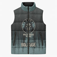 Bigfoot Wilderness Solitude Sleeveless Puffer Jacket Cryptid Forest Graphic In Distressed Vintage Style