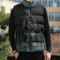 Bigfoot Wilderness Solitude Sleeveless Puffer Jacket Cryptid Forest Graphic In Distressed Vintage Style